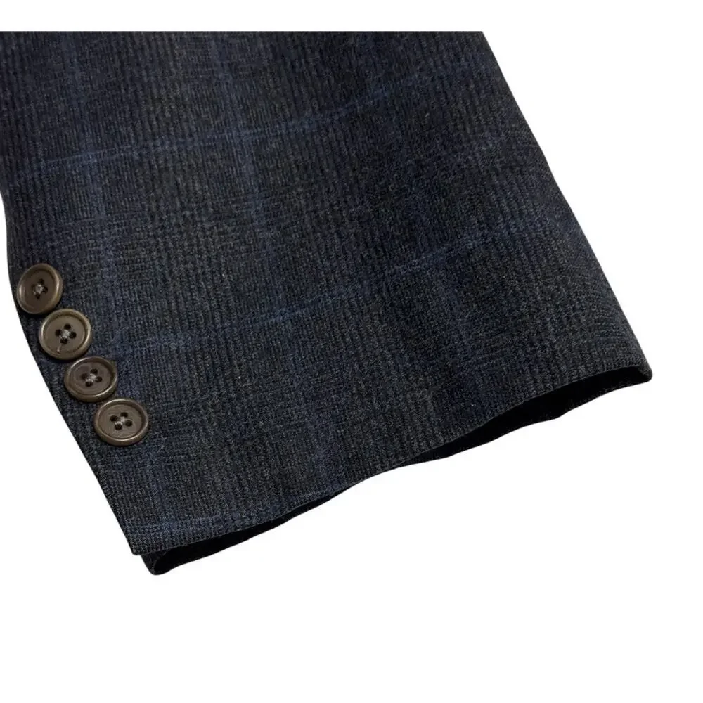 Brooks Brothers 346 44R Charcoal Slate Gray Blue Windowpan Check Overaly Blazer